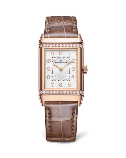 Jaeger-lecoultre Metallic Pink Gold And Diamond Reverso Classic Duetto Watch 24.4mm