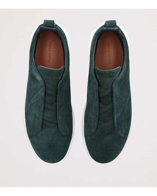 Zegna Green Suede Triple Stitch Sneakers for men