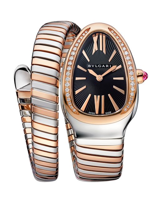 BVLGARI Metallic Rose, Stainless Steel And Diamond Serpenti Tubogas Watch