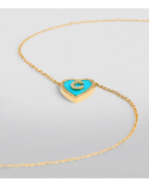 Jennifer Meyer Jewelry 18k Large Diamond, Turquoise and Lapis Open Heart  Necklace | Shopbop