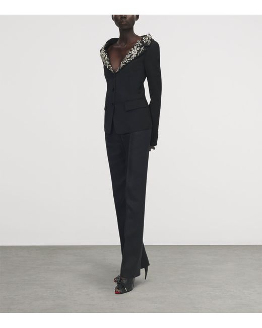 McQueen Black Wool Beaded-Collar Blazer