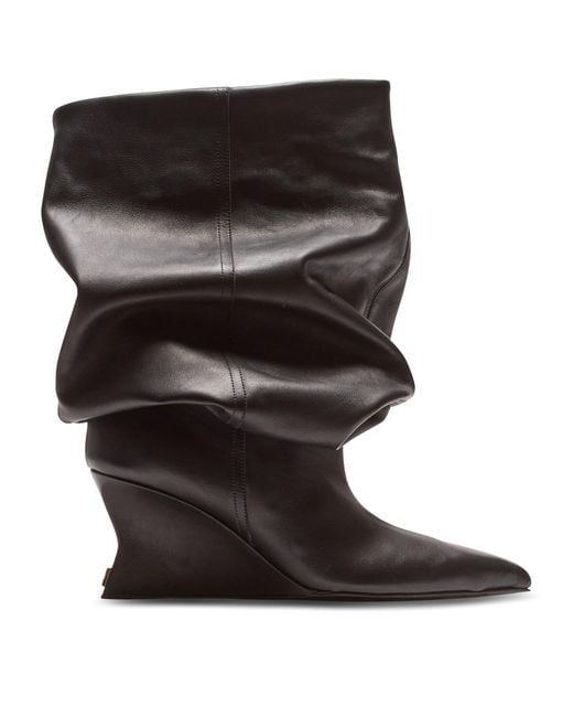 Balmain Black Leather Wedge Ankle Boots 60