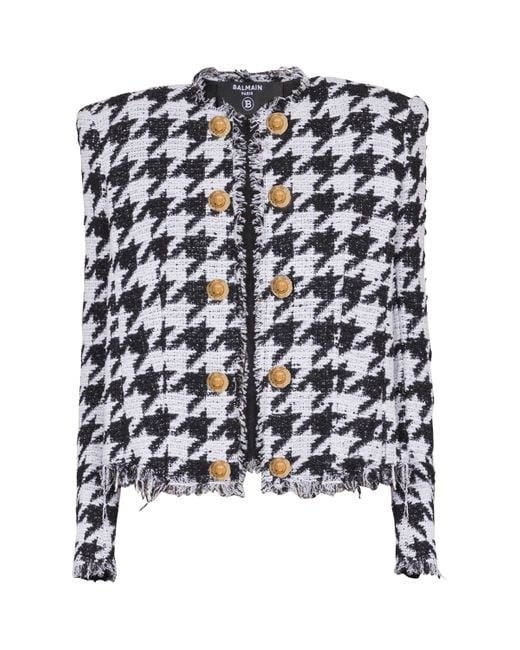 Balmain Women's Black Tweed Houndstooth Jacket