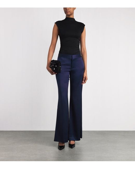 Alice + Olivia Blue Satin Shane Wide-Leg Trousers