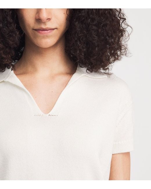 Lafayette 148 New York White Cotton-Silk Open-Collar Polo Shirt