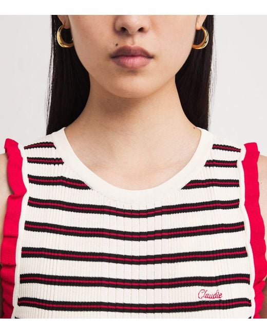 Claudie Pierlot White Stripe Midi Knitted Dress