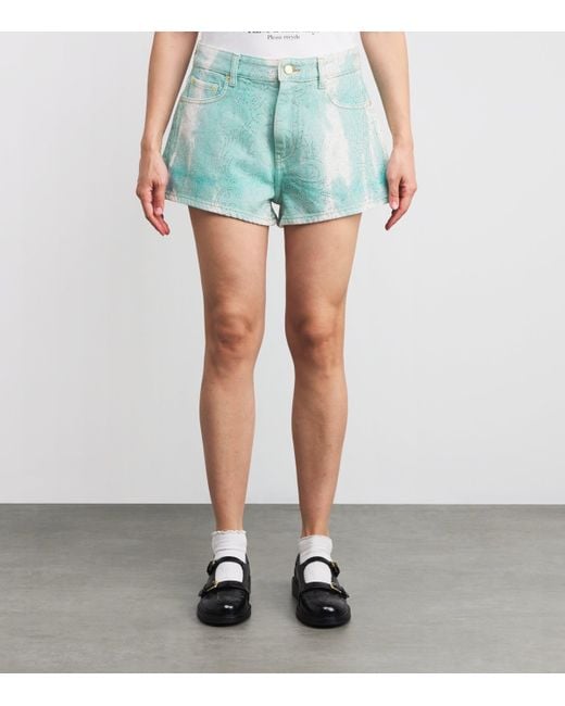 Ganni Blue Embellished Washed Denim Shorts