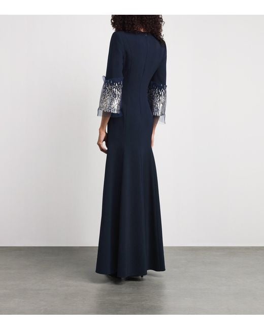 Jenny Packham Blue Embellished-Cuff Anita Maxi Dress