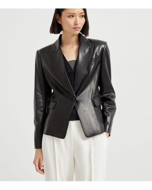 Brunello Cucinelli Black Nappa Leather Blazer