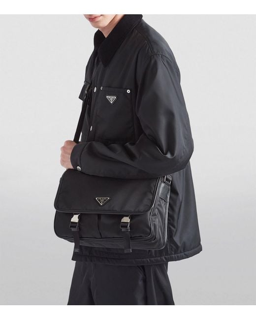 Prada Black Re-nylon And Leather Messenger Bag for men