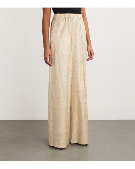 Max Mara Natural Silk Printed Wide-Leg Trousers