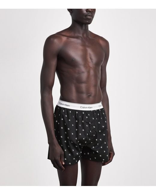 Calvin Klein Black Cotton Poplin Logo Pyjama Shorts for men
