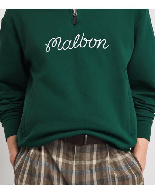 Malbon Green Cotton Collegiate Quarter-Zip Sweatshirt for men