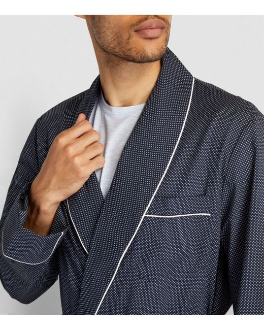 Derek Rose Blue Polka-Dot Dressing Gown for men