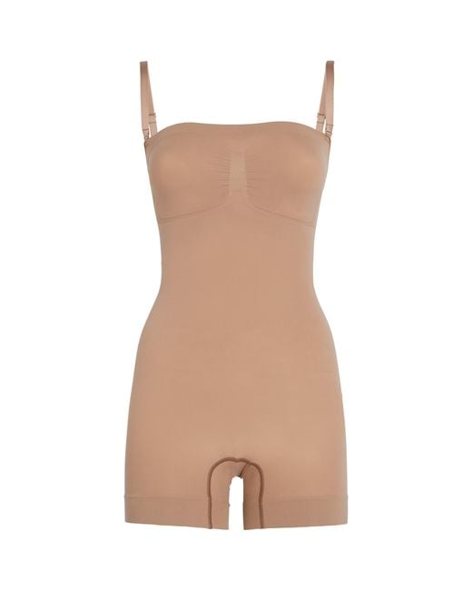 Skims Brown Seamless Sculpt Strapless Shortie Bodysuit