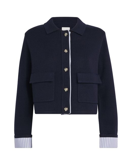 Sandro Blue Wool-Blend Polo Cardigan