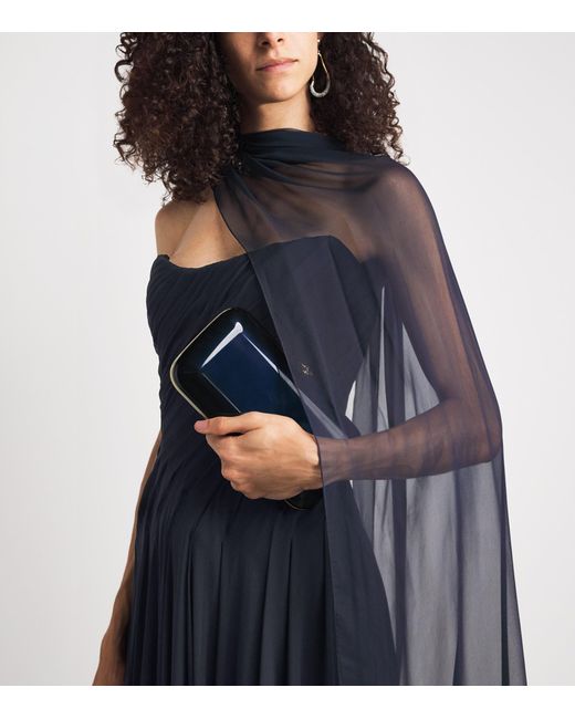 Monique Lhuillier Blue Silk Chiffon Tie-Detail Gown