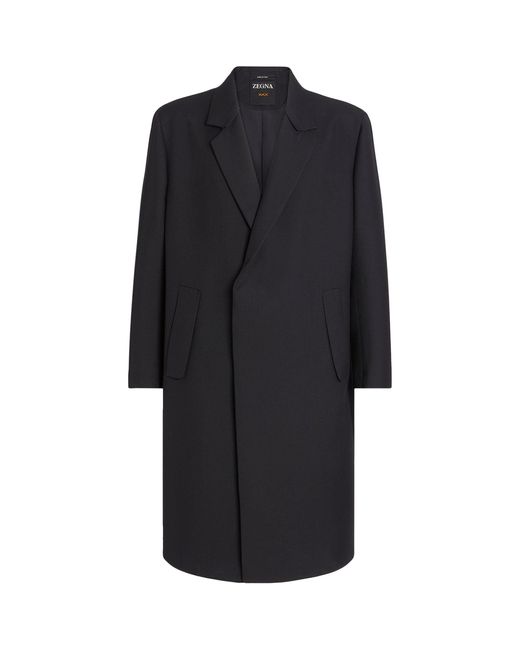 Zegna Black Wool-silk Overcoat for men