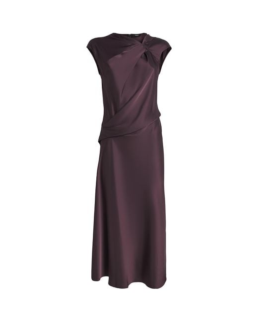 Theory Purple Satin Twisted Midi Dress