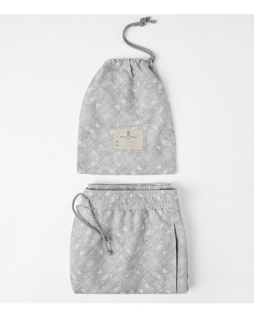 Brunello Cucinelli Gray Printed Swim Shorts for men