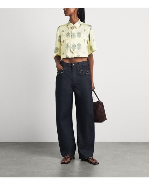 Sandro Metallic Paisley Tie-Detail Crop Top