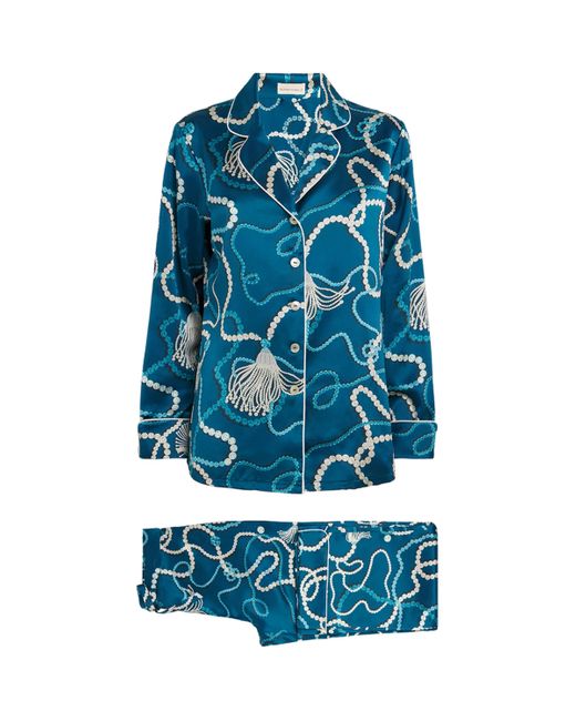 Olivia Von Halle Blue Silk Floral Lila Periwinkle Pyjama Set