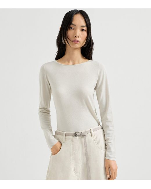 Brunello Cucinelli White Cashmere-Silk-Blend Sweater