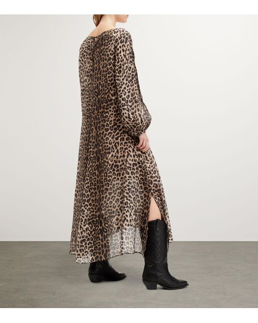 AllSaints Brown Jane Leopard Print Midi Dress