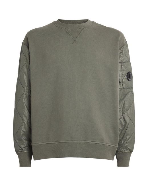 C P Company Green Quilted Sleeve Utilitarian Sweatshirt for men