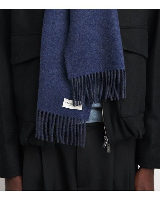 Johnstons Blue Cashmere Double-Face Scarf for men
