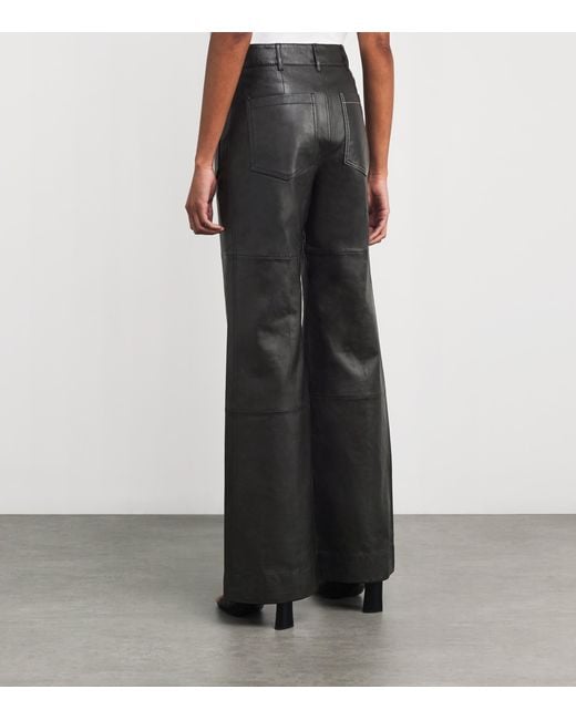 Victoria Beckham Gray Leather Alina Trousers