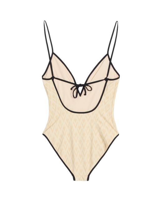 Valentino Natural Jacquard Logo Swimsuit