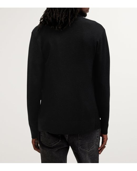 AllSaints Black Merino Wool Mode Cardigan for men