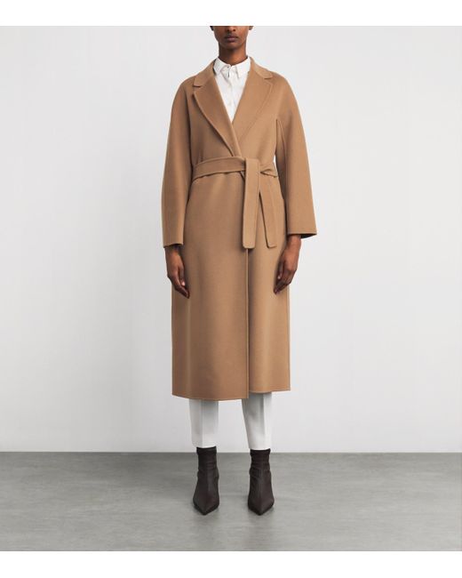 Max Mara Brown Virgin Wool Midi Wrap Coat