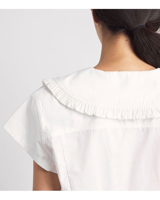 Ganni White Cotton Bow-Detail Peplum Blouse