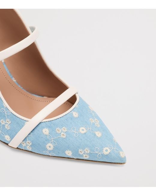 Malone Souliers Blue Denim Floral Maureen Heeled Mules 85