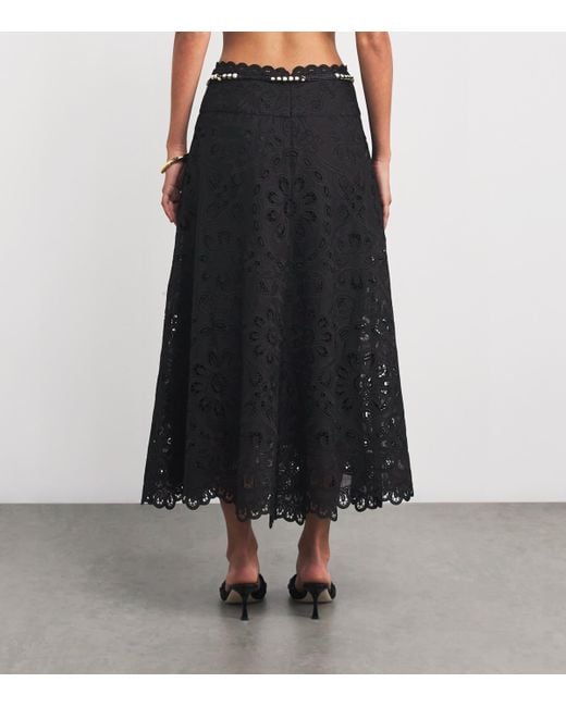Zimmermann Black Cotton Rhiannon Embroidered Midi Skirt