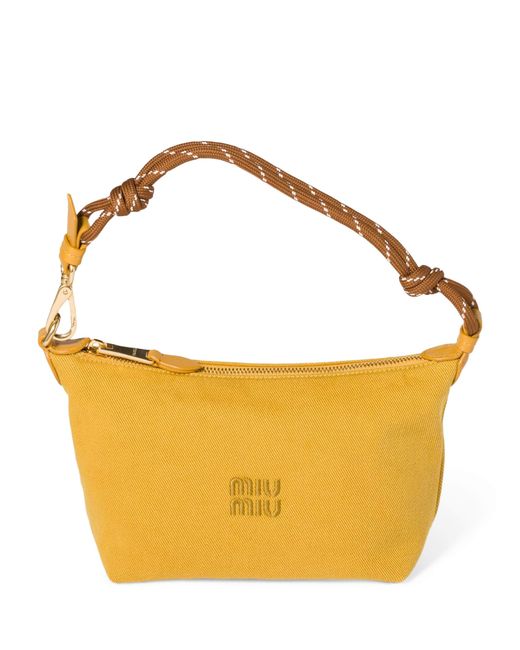 Miu Miu Yellow Cotton Gabardine Logo Pouch