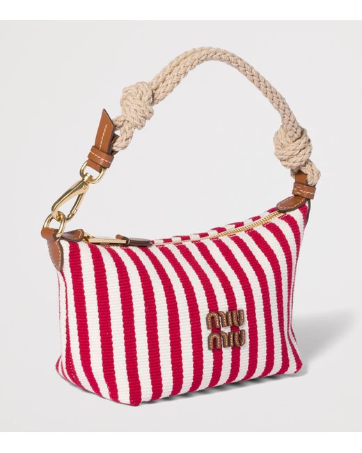 Miu Miu Red Cotton Stripe Pouch Bag