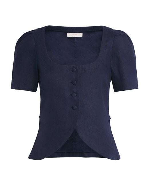 Faithfull The Brand Blue Linen Emma Vest