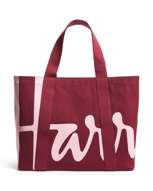 Harrods Red Medium Cotton Logo Tote Bag
