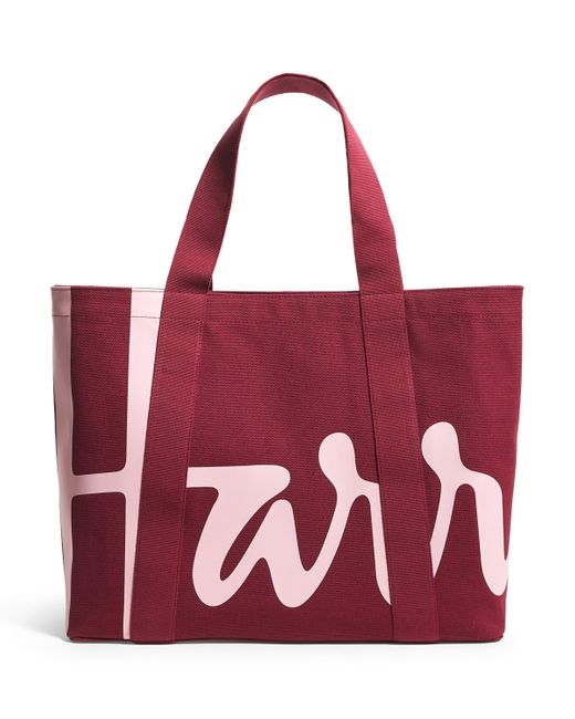 Harrods Red Medium Cotton Logo Tote Bag