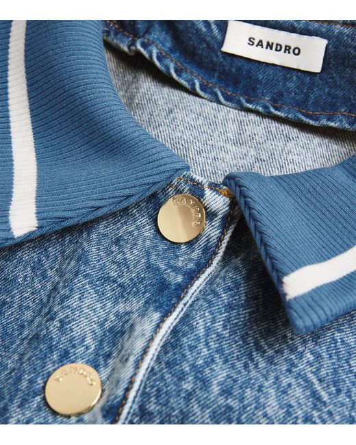Sandro Blue Rib-Trim Denim Jacket