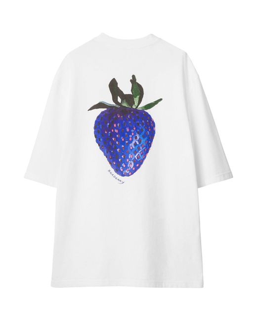 Burberry White Cotton Strawberry Print T-shirt for men