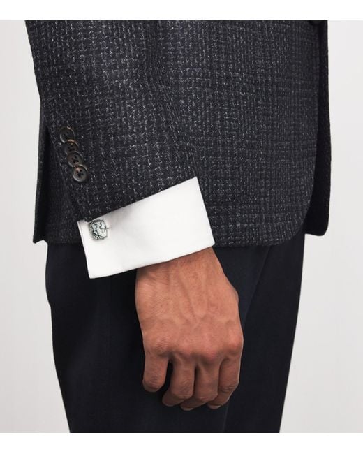 Tateossian White Rhodium-Plated Cable Jasper Cufflinks for men