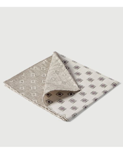 Brunello Cucinelli Metallic Silk Geometric Square Pocket Square for men