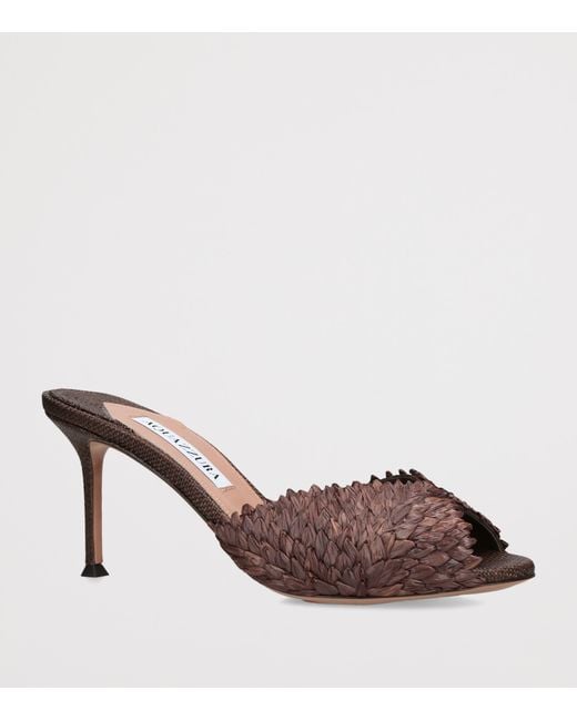 Aquazzura Brown Raffia Rio Flirt Heeled Mules 75