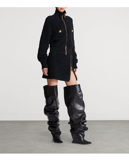 Balmain Blue Tweed Bomber Jacket