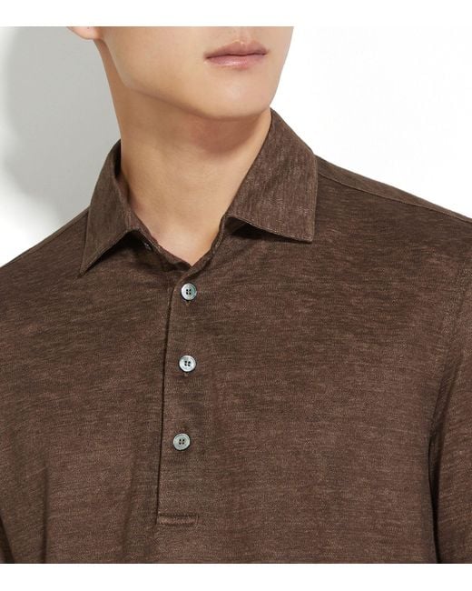 Zegna Brown Linen Polo Shirt for men