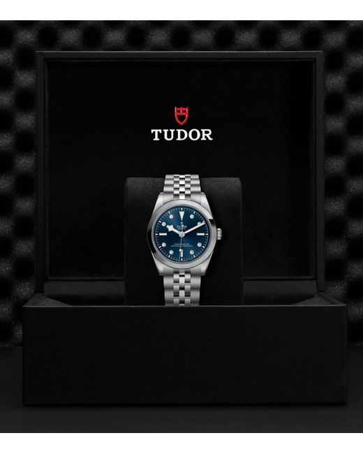 Tudor Metallic Stainless Steel And Diamond Black Bay Automatic Watch 36mm